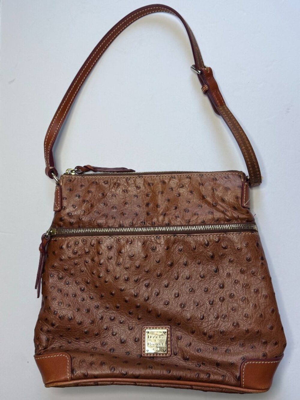 Dooney & Bourke Brown Exotic Ostrich Embossed Leather  Shoulder Bag Purse Hobo